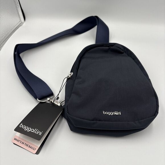 Baggallini Double Zip Mini Sling. Backpack Purse Bag Nylon Blue - Picture 3 of 9